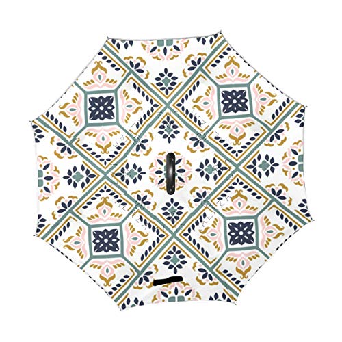 Orediy Paraguas invertido de Doble Capa, diseño Abstracto de Talavera, Paraguas de Viaje para el Coche, Grande, antiUV, Resistente al Viento, Lluvia, Sol