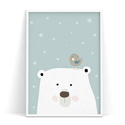 Oso Polar Elefante Aves Te Amo a la Luna y al revés Cartel del Arte de la Pared de los niños Habitación del bebé Impresión de la Lona Vivero Decoración de la Pared Sin Marco