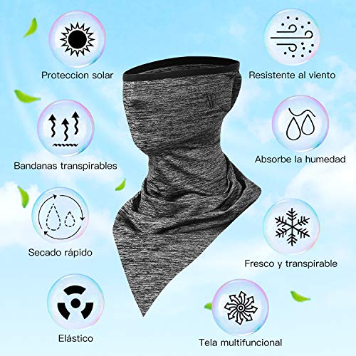 Ossky Bandanas multifuncionales elásticas,Polainas para el Cuello, Facial pañuelo Cuello Polainas de Verano Seda Hielo, protección UV y contra el Viento/Sudor y Transpirable/Secado rápido（Gray+Black）