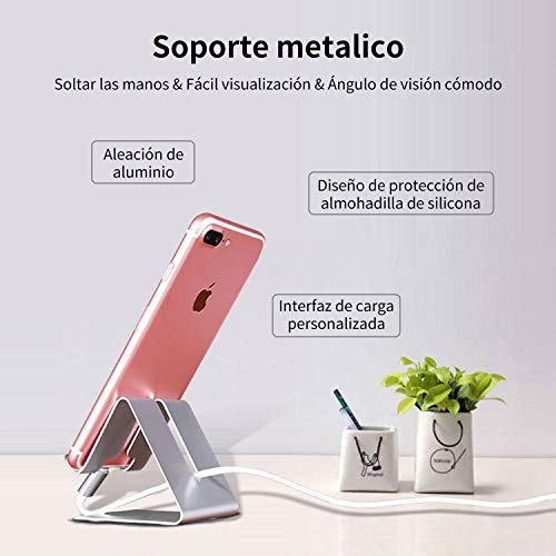 Ossky Soporte móvil Mesa,Soporte Tablet,Soporte Teléfono Mesa Aluminio,Soporte Dock Base para iPhone Samsung Huawei, etc.Se Adapta a Todos los Smartphones y Tabletas de Menos de 9.7 Pulgadas [Plata]