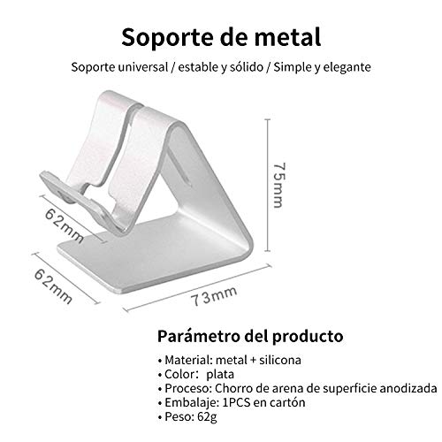 Ossky Soporte móvil Mesa,Soporte Tablet,Soporte Teléfono Mesa Aluminio,Soporte Dock Base para iPhone Samsung Huawei, etc.Se Adapta a Todos los Smartphones y Tabletas de Menos de 9.7 Pulgadas [Plata]