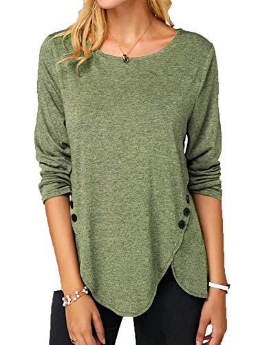 OtoñO Mujer BotóN Irregular Dobladillo Manga Larga Cuello Redondo Talla Grande Camiseta