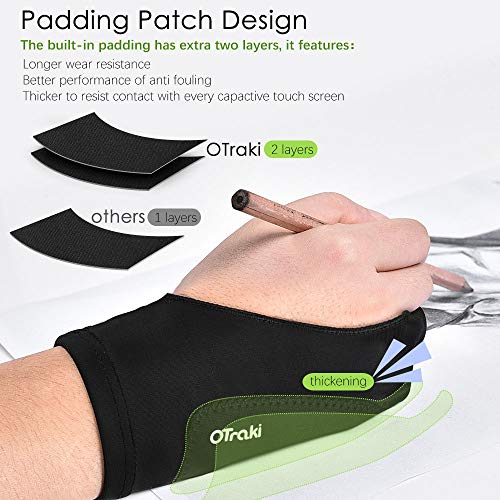 OTraki 2 PCS Guante Dibujo Digital Palma Rejection Guantes de Artista Zurdo e Diestro Guante Antiincrustantes de Dibujo para Tableta Gráfica, Talla M (8x20.5CM)