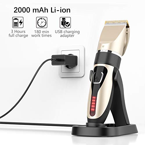 OUDEKAY Cortapelos Profesional Hombre Recargable Motor Silencioso Cuchilla Cerámica, Máquina Cortar Pelo Inalámbrico Batería 2000mAh, Recortador Pelo Barba Kit Familia
