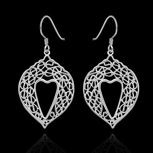 OUHUI un Par de Pendientes Simples de Hoja de Plata/Acero Inoxidable/Hipoalergénico/Brillo Plateado/Peque?os Exquisitos/Pendientes de Gancho/Pendientes Trenzados Orgánic