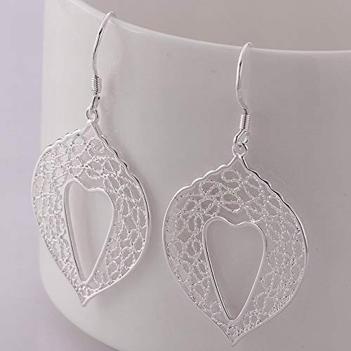 OUHUI un Par de Pendientes Simples de Hoja de Plata/Acero Inoxidable/Hipoalergénico/Brillo Plateado/Peque?os Exquisitos/Pendientes de Gancho/Pendientes Trenzados Orgánic