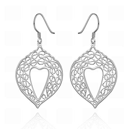 OUHUI un Par de Pendientes Simples de Hoja de Plata/Acero Inoxidable/Hipoalergénico/Brillo Plateado/Peque?os Exquisitos/Pendientes de Gancho/Pendientes Trenzados Orgánic