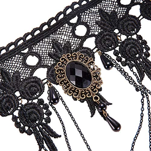 Ouinne Joyería de Collar de Cristal Gargantilla de Encaje Borla Gótico del Cordón Cadena para Fiesta de Boda, Negro