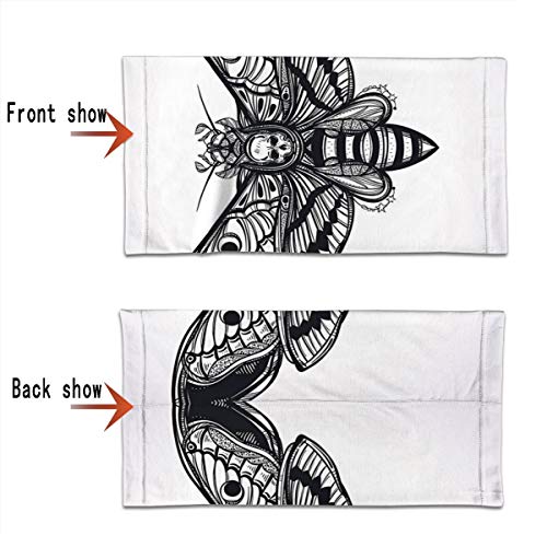 Outdoor Headband Skulls Decorations Collection Dead Moth With Skull Face In Gothic Grunge Style Dark Butterfly Inner Self Journey Black White Scarf Neck Gaiter Face Bandana Scarf Head Scarf