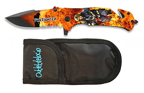 Outletdelocio Navaja Tactica Bomberos con Impresion Fotografica 3D. Sistema de Apertura Asistida. Hoja Acero INOX de 8,2 cm. Funda incluida. 4051/23054