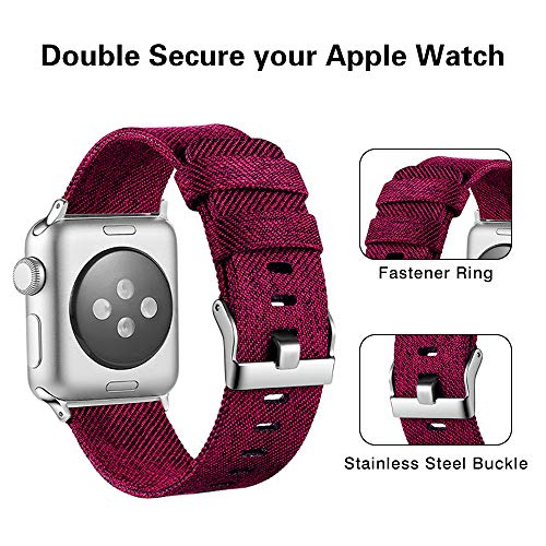 Ouwegaga Compatible con Apple Watch Correa 38mm 40mm 42mm 44mm, Correa de Tela Tejida Nylon de Repuesto Compatible con Apple Watch SE/iWatch Series 6 5 4 3 2 1, Fucsia 38mm/40mm