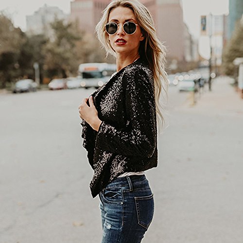 OverDose mujer De Manga Larga con Lentejuelas Irregulares del Partido De La Manera Club Cardigan Tops Cubren La Capa Chaqueta De Mujeres Abrigo
