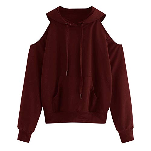 Overdose Sudadera Mujeres SóLido De Manga Larga Casual Off Hombro Sexy Mejor Venta Sudadera con Capucha Pullover Blusa SeñOra Top Tops