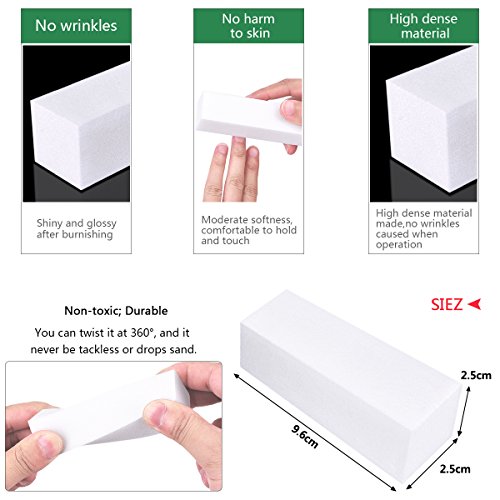 OZUAR 12 Piezas Bloque de Lijado Blanco Lima de Esponja Herramientas de Punta de Arte de Uña de Manicura (Materiales EVA, 9.6cm * 2.5cm * 2.5cm)
