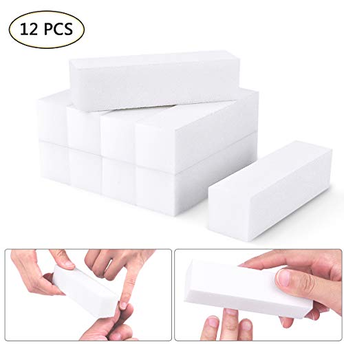 OZUAR 12 Piezas Bloque de Lijado Blanco Lima de Esponja Herramientas de Punta de Arte de Uña de Manicura (Materiales EVA, 9.6cm * 2.5cm * 2.5cm)