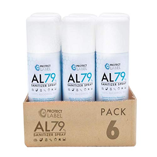 Pack 6 Hidroalcohol en Spray 200 ml. Protect Label Higienizante multisuperficies 79% Alcohol