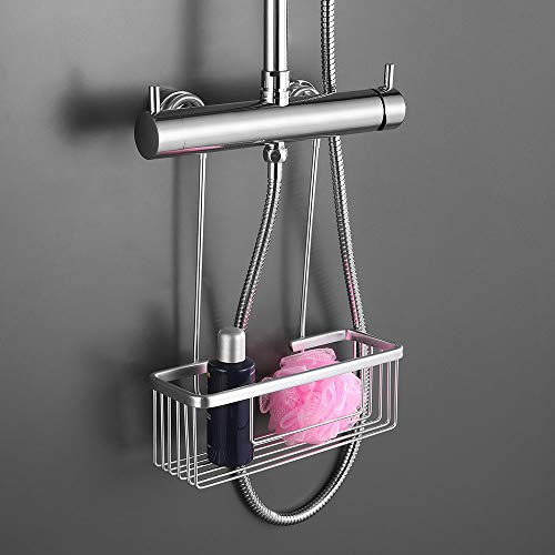 Pack Ahorro 2 Portagel cesta de ducha y bañera GAR rectangular sin taladros ni adhesivos, de aluminio acabado en cromo brillo. Sujección ganchos con protectores de silicona. Pack 2 unidades