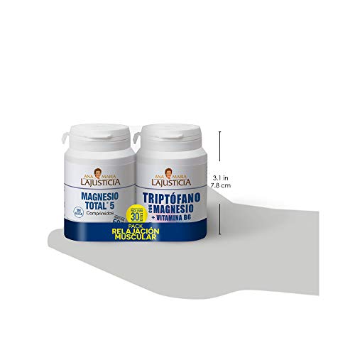 Pack RELAJACIÓN MUSCULAR - MAGNESIO TOTAL 5 - Disminuye el cansancio y la fatiga + Triptófano con magnesio + VIT B6 Reduce la ansiedad, el cansancio y regula el reloj interno.