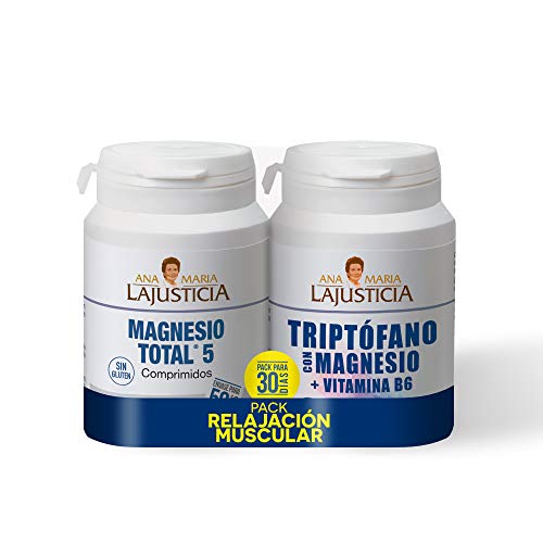 Pack RELAJACIÓN MUSCULAR - MAGNESIO TOTAL 5 - Disminuye el cansancio y la fatiga + Triptófano con magnesio + VIT B6 Reduce la ansiedad, el cansancio y regula el reloj interno.