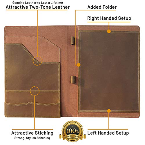 Padfolio De Cuero - Organizador Profesional y Carpeta de Currículum Vitae, Impresionante Carpeta de Documentos de Cuero en 2 Tonos Con Almohadilla de Escritura. Regalo Ideal Para Hombres y Mujeres