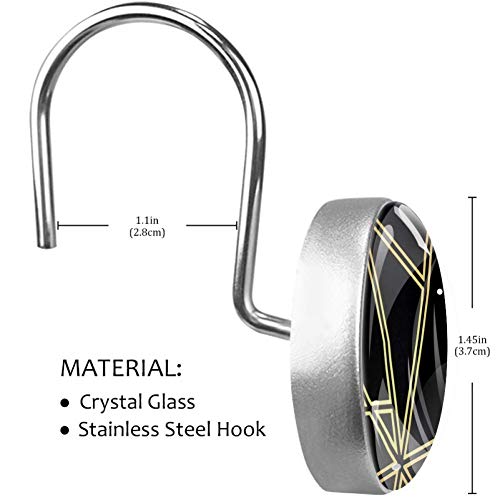 Paladio Negro y Dorado geométrico Ganchos de Cortina de Ducha Decorativos de Vidrio de 12 Piezas, Anillo de Acero Inoxidable a Prueba de Herrumbre Redondo para Cortinas de Barra de Ventana de baño