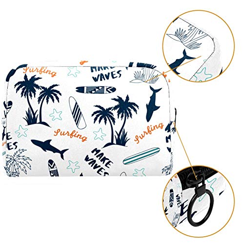 Palm Tree - Bolsa de maquillaje portátil con estampado de tiburón