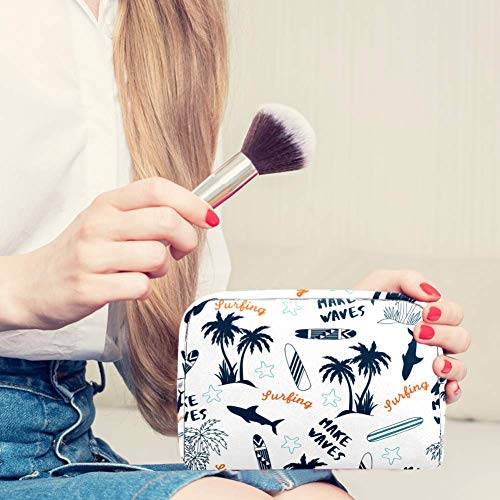 Palm Tree - Bolsa de maquillaje portátil con estampado de tiburón