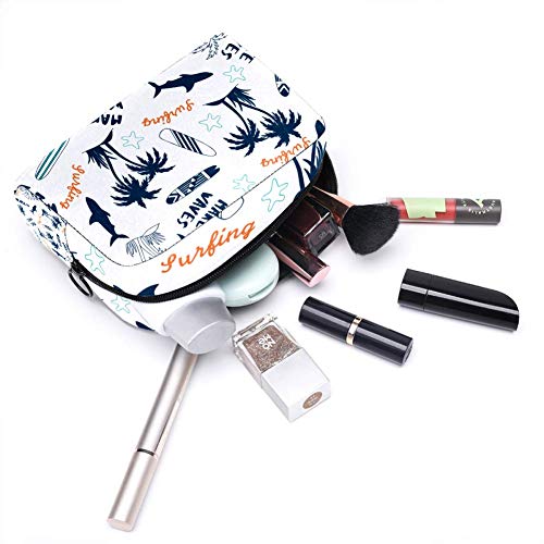 Palm Tree - Bolsa de maquillaje portátil con estampado de tiburón