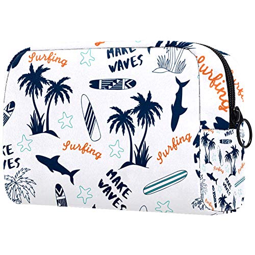Palm Tree - Bolsa de maquillaje portátil con estampado de tiburón