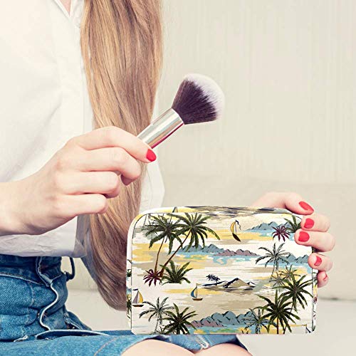 Palm Trees - Bolsa de maquillaje portátil con estampado de playa y océano Island