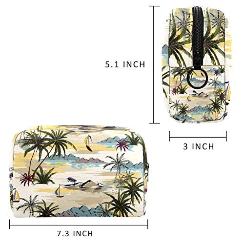 Palm Trees - Bolsa de maquillaje portátil con estampado de playa y océano Island