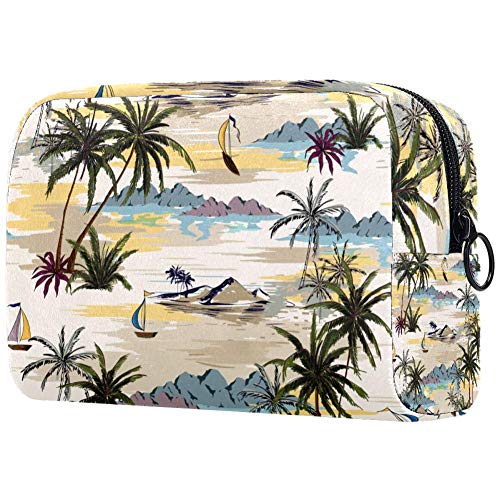 Palm Trees - Bolsa de maquillaje portátil con estampado de playa y océano Island