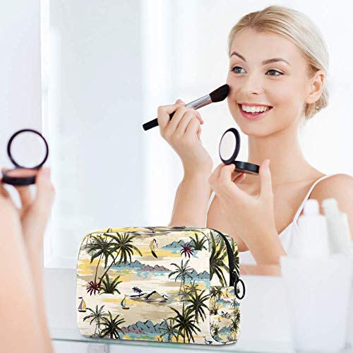 Palm Trees - Bolsa de maquillaje portátil con estampado de playa y océano Island