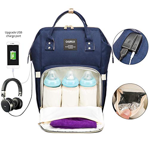 Pañal Bolso Mochila, Bolso de Viaje Gran Capacidad Impermeable Bolsos Cambiadores Multifunción para Cuidado de Bebé y Mamá viajes con Cambiador y Ganchos Carrito Bebé (azul marino 3)