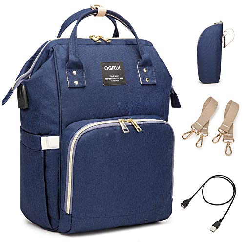 Pañal Bolso Mochila, Bolso de Viaje Gran Capacidad Impermeable Bolsos Cambiadores Multifunción para Cuidado de Bebé y Mamá viajes con Cambiador y Ganchos Carrito Bebé (azul marino 3)