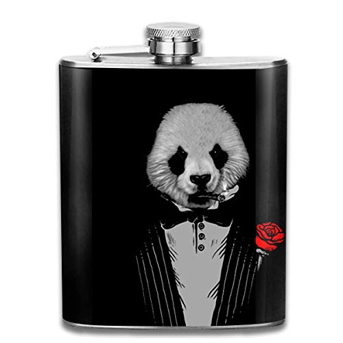 Panda Gentleman con frasco de rosa mosqueta para licor de botella de acero inoxidable con alcohol 7 oz
