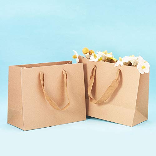 PandaHall 10pcs Bolsas de Compra de Bolsas de Papel Kraft de Regalo de rectángulo con Hilo de Nylon, Burlywood, 22x18x10cm