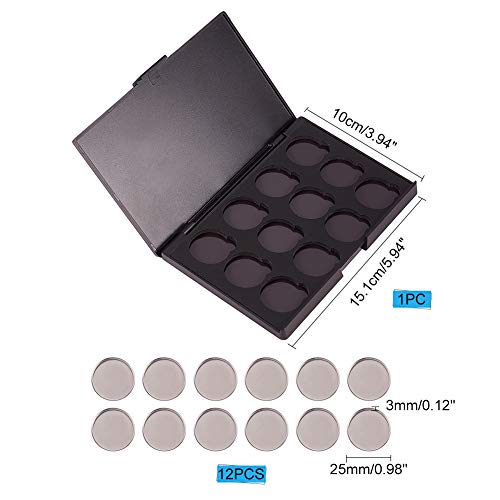 PandaHall Paleta vacía magnética de sombra de ojos con 12 piezas de 26 mm redondo de metal imanes de paleta cosmética para sombra de ojos, colorete labial
