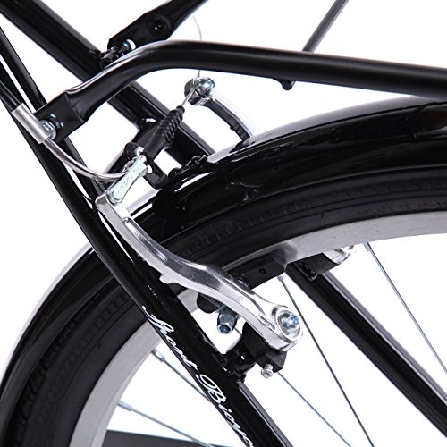 Paneltech 28 pulgadas 7 velocidad de Ciudad Bicicleta de ciudad para mujer hombre Paseo Citybike compras Commute para bicicleta con luz delantera y luz trasera y cesta (Negro)