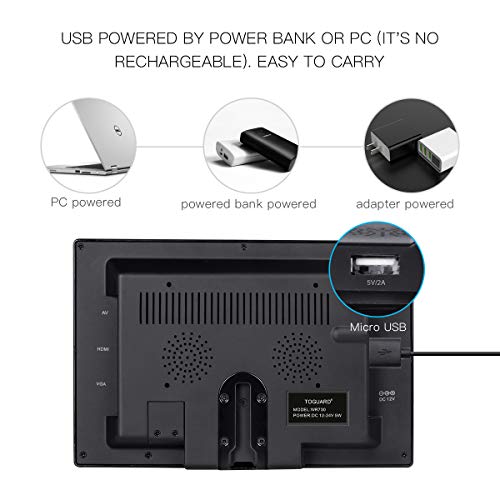 Pantalla 7 Pulgadas TFT LCD TOGUARD Pantalla UltraFina Portable Monitor Full HD 1024x600, Entrada AV/VGA/HDMI, con Botones Táctiles, Altavoz Integrado, Compatible con Cámara de Seguridad