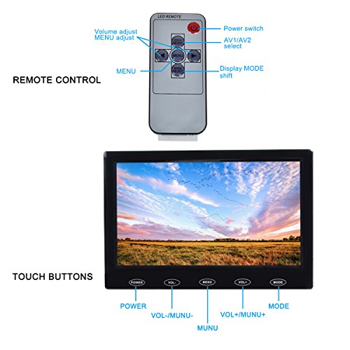 Pantalla 7 Pulgadas TFT LCD TOGUARD Pantalla UltraFina Portable Monitor Full HD 1024x600, Entrada AV/VGA/HDMI, con Botones Táctiles, Altavoz Integrado, Compatible con Cámara de Seguridad