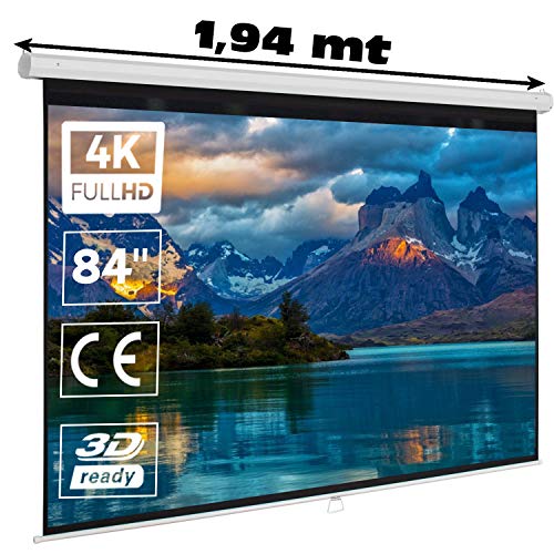 Pantalla de proyección Manual Mural de 84" 16:9 Luxscreen Superficie Blanco Mate de Gran luminosidad para proyector Compatible 4K 1080p Borde Negro para una Mayor Contraste (84 Pulgadas 16:9)