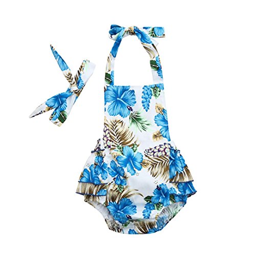 PAOLIAN Monos Ropa para bebé niñas Verano Sin Tirantes Volantes Cuello hálter Mameluco + Diadema Impresion de Floral Fiesta Peleles para bebés niña de 6 Meses 12 Meses 18 Meses 24 Meses (70, Blanco)