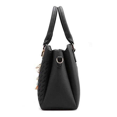 Paquete Bolsa de totalizadores de la manera bolsos de las mujeres de la borla de la PU superior de cuero-mango bordado de Crossbody del hombro del bolso de señora estilo simple Mano ( Color : Black )