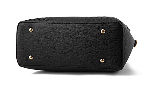 Paquete Bolsa de totalizadores de la manera bolsos de las mujeres de la borla de la PU superior de cuero-mango bordado de Crossbody del hombro del bolso de señora estilo simple Mano ( Color : Black )