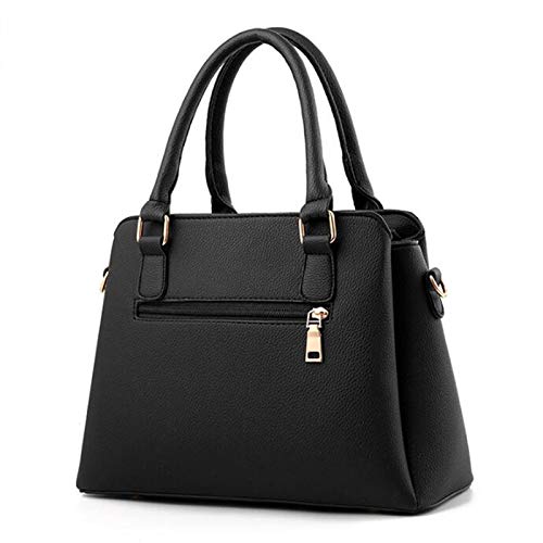 Paquete Bolsa de totalizadores de la manera bolsos de las mujeres de la borla de la PU superior de cuero-mango bordado de Crossbody del hombro del bolso de señora estilo simple Mano ( Color : Black )