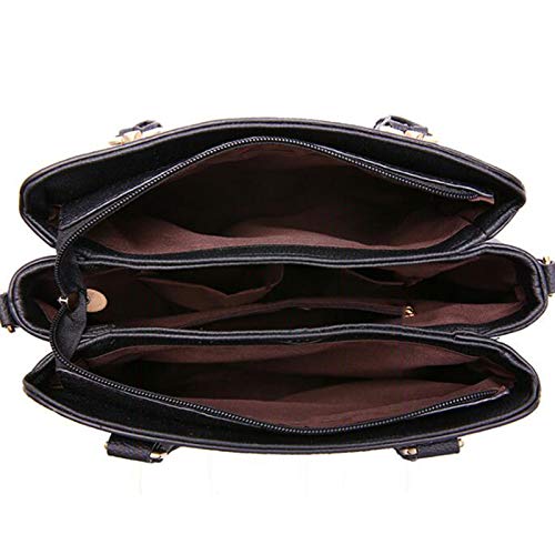 Paquete Bolsa de totalizadores de la manera bolsos de las mujeres de la borla de la PU superior de cuero-mango bordado de Crossbody del hombro del bolso de señora estilo simple Mano ( Color : Black )