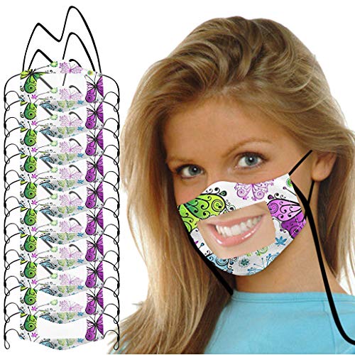 Paquete De 10 Piezas Para Adultos, Los Labios En El Cuello Son Visibles, El Lenguaje Es ImpresióN Transparente Ma`scara Tejido Lavable Reutilizable