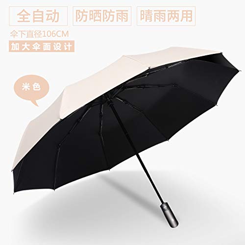 Paraguas Compacto Resistente Al Viento Paraguas Plegable Paraguas Totalmente Automático para Abrir Diez Protectores Solares De Plástico Negro Hueso, Blanco