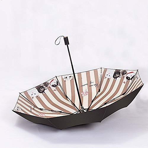 Paraguas Paraguas Plegable para Las Mujeres A Prueba de Viento Paraguas de Viaje Compresa ergonómica Mango Anti UV Durable (Color : Marrón, Size : Gratis)